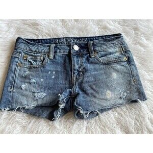 American Eagle Size 00 Short Shorts Stretch Denim Shorts Distressed